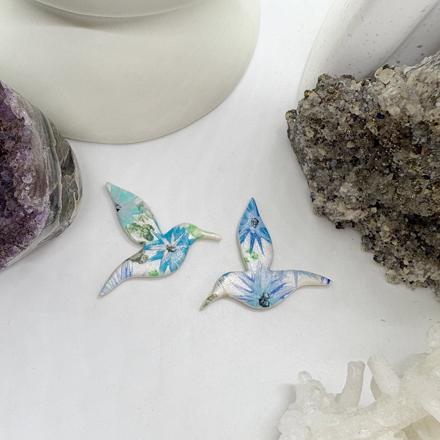 Hummer Studs in Winter Florals