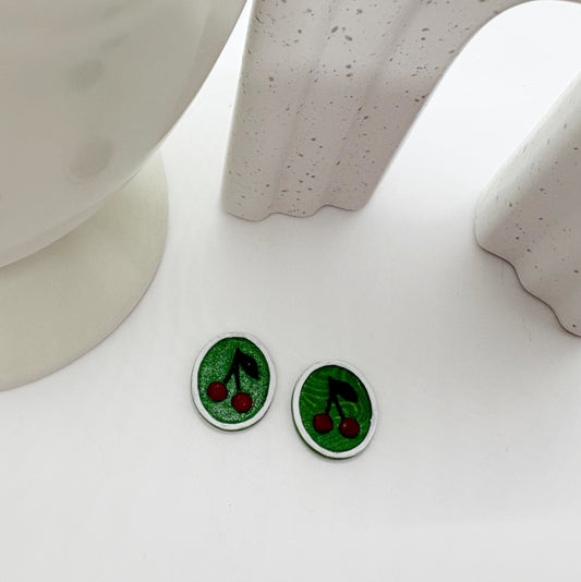 Portrait studs in Green Cherries